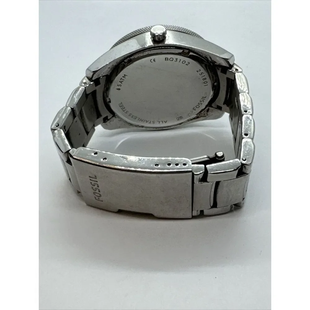 Fossil Justine BQ3102 Men Silver Stainless Steel Analog Dial Wrist Watch JNA338